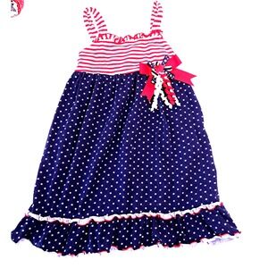Toddler Girls 4th July Red White Blue Dress Ribbons No Tags 20" Chest USA